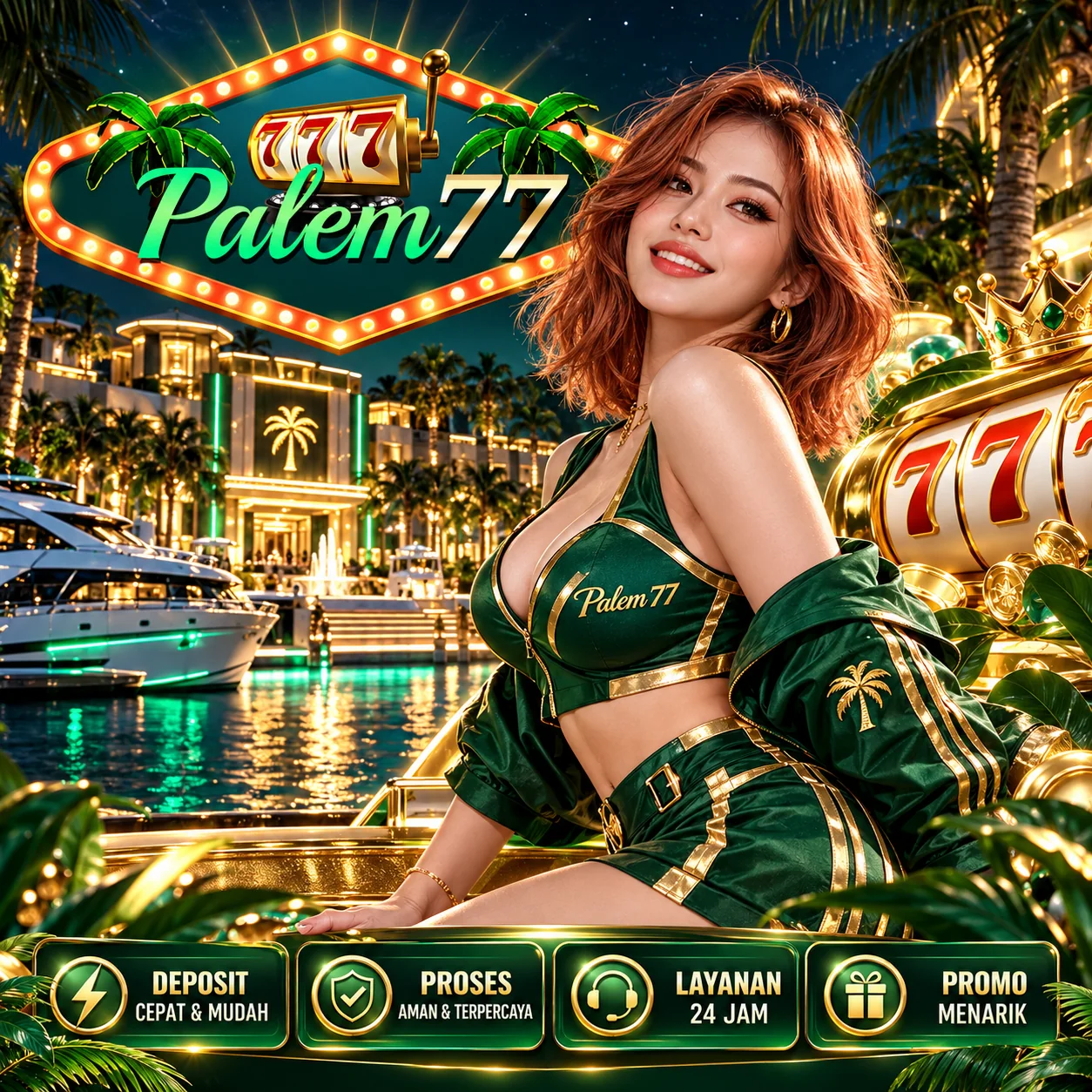 Ilustrasi PALEM77 untuk linkpalem77.pages.dev: banner utama persegi 1:1
